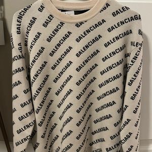 Balenciaga Crewneck Cotton and Wool Blend Sweater, XS Women's, Chalky White